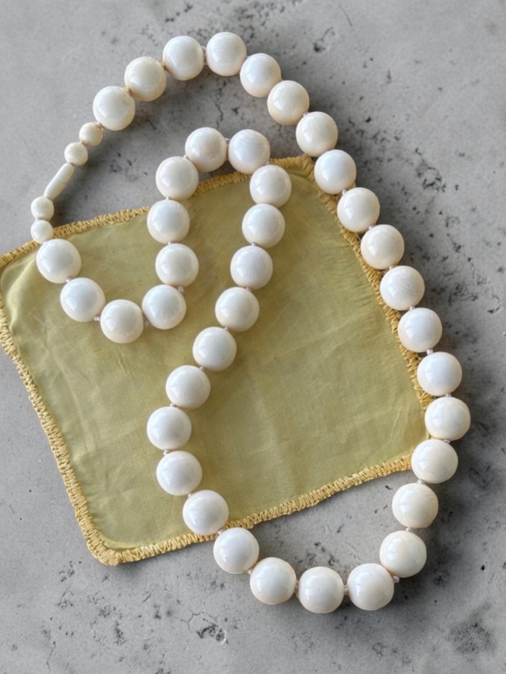 Vintage 1930’s 30 Inch Large French-Ivory Celluloid Beaded Necklace